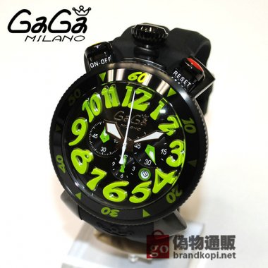 GaGa MILANO （ガガミラノ） 時計 腕時計 クロノ 48mm ブラック ラバー/ブラック/グリーン 60542 B 6054.2 B メンズ|ガガミラノ時計スーパーコピー品