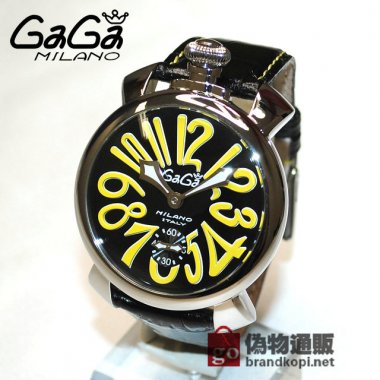 GaGa MILANO （ガガミラノ） 時計 腕時計 MANUALE マニュアーレ マヌアーレ 48mm ブラック レザー/イエロー 5010.12S 501012S メンズ スイスメイド|ガガミラノ時計スーパーコピー品