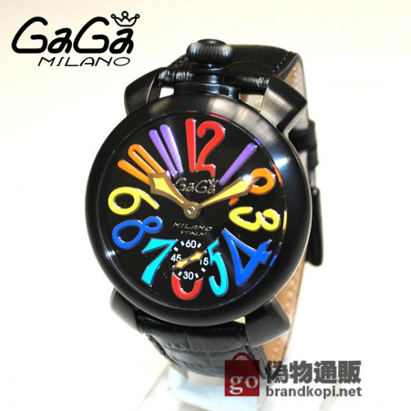 GaGa MILANO （ガガミラノ） 時計 腕時計 MANUALE マニュアーレ マヌアーレ 48mm ブラック レザー/マルチカラー 501203S 5012.03S 50123S 5012.3S メンズ スイスメイド|ガガミラノ時計スーパーコピー品