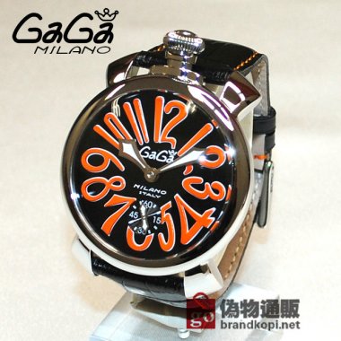GaGa MILANO （ガガミラノ） 時計 腕時計 MANUALE マニュアーレ マヌアーレ 48mm ブラックレザー/シルバー/オレンジ 5010.11S 501011S メンズ スイス|ガガミラノ時計スーパーコピー品
