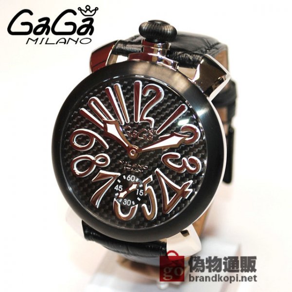 GaGa MILANO （ガガミラノ） 時計 腕時計 MANUALE マニュアーレ マヌアーレ 48mm ブラック レザー/カーボンブラック/ブラック 5013.01S 501301S 5013.1S 50131S メンズ スイスメイド |ガガミラノ時計スーパーコピー品