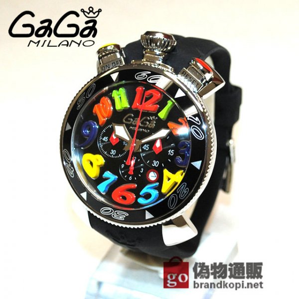 GaGa MILANO （ガガミラノ） 時計 腕時計 クロノ 48mm ブラック ラバー/シルバー 60502 BK 6050.2 BK メンズ|ガガミラノ時計スーパーコピー品