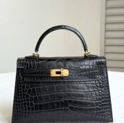 HERMES ケリー 19cm ワニ革 ブラック ショルダーバッグ 高品質 19cm Kelly 19cm サイズ:19cm