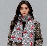 ルイ ヴィトン LV×TMモノグラムチェリー 両面シルクベロア同色スカーフ 60x180cm