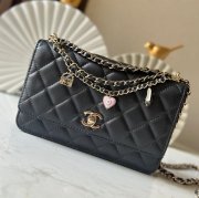 CHANEL 66051 ラムレザー 菱格紋 ブラック×ピンク×ゴールド チェーンバッグ クラシック 通勤 19.5×13×3.5cm サイズ:19.5×13×3.5cm