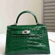 HERMES ケリー 19cm ワニ革 グリーン ショルダーバッグ 高品質 19cm Kelly 19cm サイズ:19cm