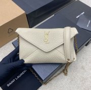 SAINT LAURENT 819271 ラムレザー、エレファント ホワイト、ゴールド、クリーム 斜め掛けバッグ、チェーンバッグ、封筒バッグ チェーン、封筒、カリプソ、ミニ 19x12cm サイズ:19x12cm