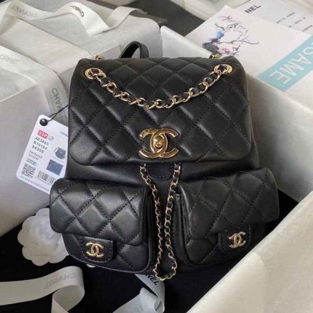 Chanel スムース カーフスキン リュック オールレザー ブラック 3860 サイズ:21x20x12cm