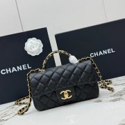 CHANEL AS5701 ラムレザー 菱格紋 ブラック×ゴールド 斜め掛けバッグ クラシック ヴィンテージ 19.5×12×6.5cm サイズ:19.5×12×6.5cm