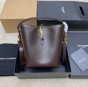 SAINT LAURENT 749036 カーフレザー、カーフ ブラック、ブラウン、ゴールド バケツバッグ クラシック 20x17x13cm サイズ:20x17x13cm