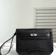 HERMES ケリー デペッシュ 25cm クラッチバッグ マットワニ腹皮 ブラック サイズ: