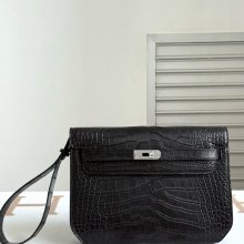 HERMES ケリー デペッシュ 25cm クラッチバッグ マットワニ腹皮 ブラック サイズ: