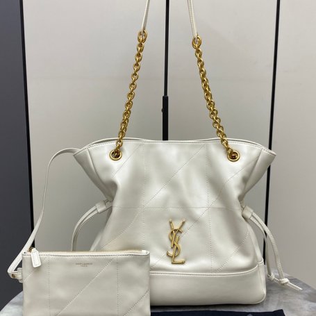 SAINT LAURENT 833948 ラムレザー ホワイト、ゴールド トートバッグ、脇下バッグ ジェイミー 29x27x11cm サイズ:29x27x11cm