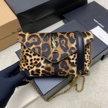 SAINT LAURENT 829271 ラムレザー、ホースヘア ゴールド、レオパード、ホースヘア 斜め掛けバッグ、ハンドバッグ、封筒バッグ 封筒 19x12cm サイズ:19x12cm