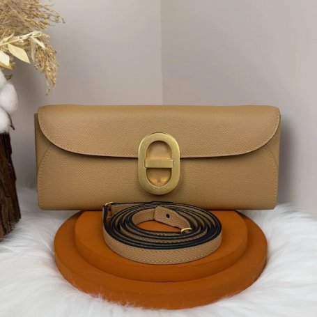 HERMES カーフスキン 斜め掛けバッグ セミハンドメイド 金具ゴールド/シルバー 10×2.5cm サイズ:24×10×2.5cm