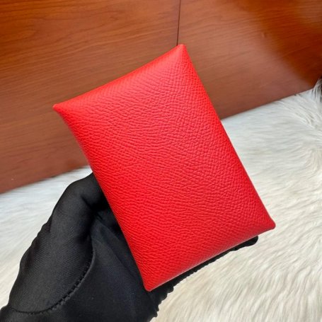 HERMES カルヴィ デュオ 二層カードケース エプソム 国旗レッド シルバー金具 サイズ: