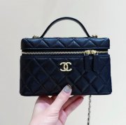 CHANEL カーフレザー 荔枝紋 ブラック×ゴールド 弁当箱バッグ クラシック 秋冬 19×14×5cm サイズ:19×14×5cm