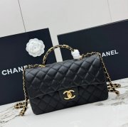 CHANEL AS5702 ラムレザー 菱格紋 ブラック×ゴールド 斜め掛けバッグ クラシック ヴィンテージ 22.5×13.5×6cm サイズ:22.5×13.5×6cm