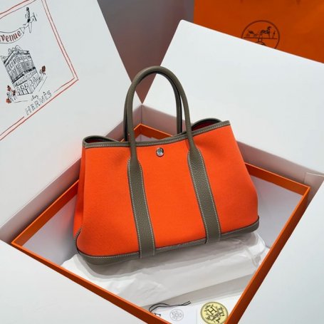 HERMES ガーデン 30cm オレンジ ハンドバッグ セミハンドメイド 30cm Garden 30cm サイズ:30cm