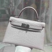 HERMES ケリー ワニ革 パープル ショルダーバッグ 高品質 19cm Kelly サイズ:19cm