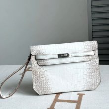 HERMES ケリー デペッシュ 25cm クラッチバッグ マットワニ腹皮 ヒマラヤホワイト サイズ: