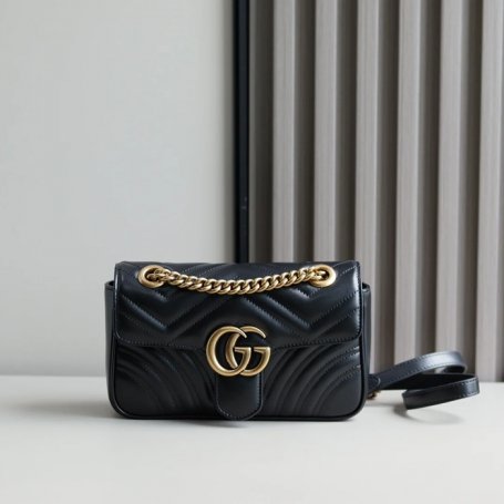 GUCCI 446744 カーフレザー チェーンバッグ GG、マルモント 23x14cm サイズ:23x14cm