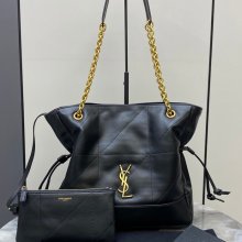 SAINT LAURENT 833948 ラムレザー ブラック、ゴールド トートバッグ、脇下バッグ ジェイミー 29x27x11cm サイズ:29x27x11cm