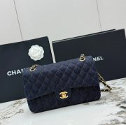CHANEL AS1112 ラムレザー 菱格紋 ブルー×ゴールド 斜め掛けバッグ クラシック 大 25×14.5×6cm サイズ:25×14.5×6cm
