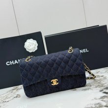 CHANEL AS1112 ラムレザー 菱格紋 ブルー×ゴールド 斜め掛けバッグ クラシック 大 25×14.5×6cm サイズ:25×14.5×6cm