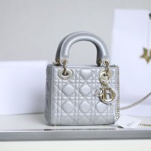 DIOR ラムレザー、レザー、チェーン グレンチェック、刺繍、レター ホワイト、グレー、ゴールド 斜め掛けバッグ、ショルダーバッグ、ハンドバッグ ミニ サイズ:17x15cm