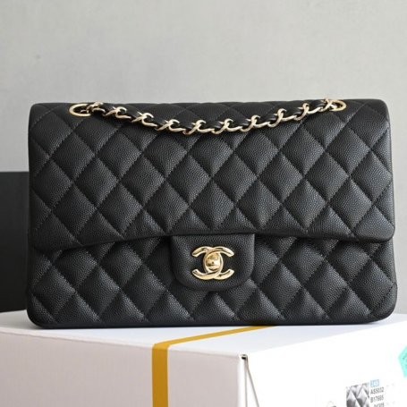 CHANEL 1112 ブラック×ホワイト×ゴールド クラシック 25.5×15.5×6.5cm サイズ:25.5×15.5×6.5cm
