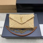 SAINT LAURENT 829271 編み レッド、ゴールド 斜め掛けバッグ、チェーンバッグ、封筒バッグ チェーン、封筒、カリプソ、ミニ 19x12cm サイズ:19x12cm