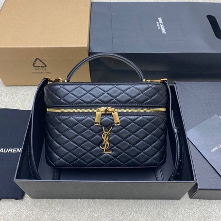 SAINT LAURENT 851572 ラムレザー ブラック、ゴールド ハンドバッグ クラシック 15x8cm サイズ:22.5x15x8cm