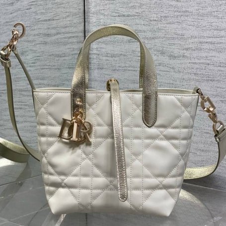 DIOR ホワイト、ゴールド、シルバー 斜め掛けバッグ、ハンドバッグ 小 限定版 18.0x16.0x12.0cm サイズ:18x16x12cm