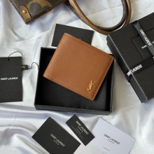SAINT LAURENT 607727 メンズ対折り財布 荔枝紋 サイズ:11x9.5x2.5cm