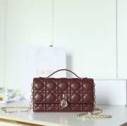 DIOR ラムレザー、レザー、チェーン グレンチェック、レター、ビーズ レッド、ベージュ、ワインレッド 斜め掛けバッグ、ハンドバッグ、ハンドバッグ ミニ 21.0x11.0cm サイズ:21x11cm