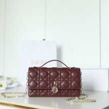 DIOR ラムレザー、レザー、チェーン グレンチェック、レター、ビーズ レッド、ベージュ、ワインレッド 斜め掛けバッグ、ハンドバッグ、ハンドバッグ ミニ 21.0x11.0cm サイズ:21x11cm