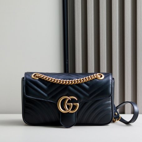 GUCCI 443497 カーフレザー チェーンバッグ GG、マルモント 26x15cm サイズ:26x15cm