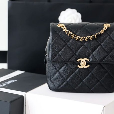 CHANEL AS3108 荔枝紋 ブラック×ホワイト×ゴールド 斜め掛けバッグ 春夏 20×19×8cm サイズ:20×19×8cm