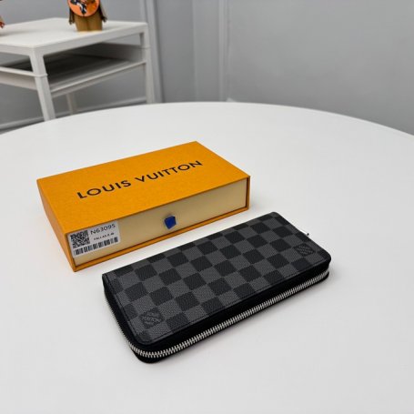 LOUIS VUITTON N63095 メンズ縦型ジッピー長財布 ダミエグラファイト サイズ:19x10cm