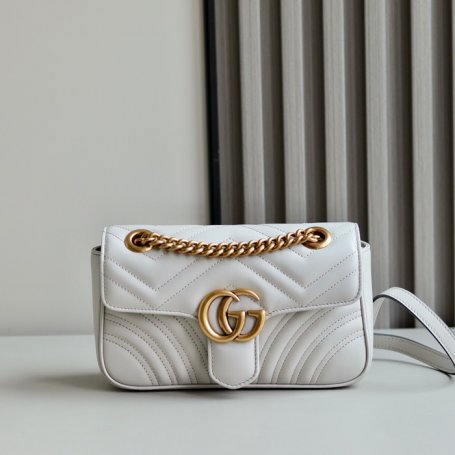 GUCCI 446744 レザー ベージュ、グレー、ゴールド 斜め掛けバッグ、ショルダーバッグ、ハンドバッグ、財布、ハンドバッグ GG、マルモント、新作 22cm サイズ:23x14x6cm