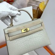 HERMES ケリー 19cm ワニ革 ホワイト ショルダーバッグ 高品質 19cm Kelly 19cm サイズ:19cm