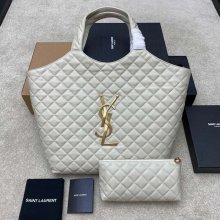 SAINT LAURENT 698651 ラムレザー ホワイト、ゴールド ハンドバッグ イカール 27x13cm サイズ:27x13cm