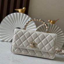 CHANEL 66048 ラムレザー ブラック×ホワイト ハンドバッグ クラシック 19.2×12.3×3.5cm サイズ:19.2×12.3×3.5cm