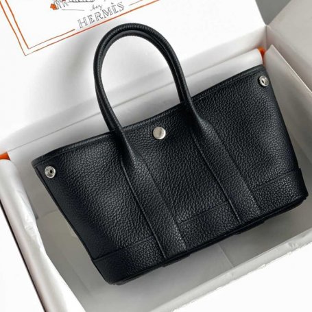 HERMES ガーデン カーフレザー ブラック ハンドバッグ セミハンドメイド 18cm Garden サイズ:18cm