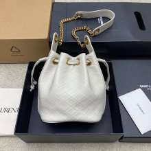 SAINT LAURENT 840886 ラムレザー、カーフレザー ホワイト、ゴールド バケツバッグ チェーン、ベッキー、ミニ 25x11cm サイズ:25x11cm