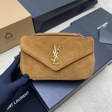 SAINT LAURENT 821749 ラムレザー、マット ブラウン、ゴールド、マット ハンドバッグ チェーン、ミニ 20x12cm サイズ:20x12cm