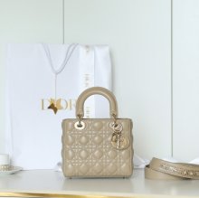 DIOR ラムレザー、レザー グレンチェック、レター ゴールド、カーキ 斜め掛けバッグ、ショルダーバッグ、ハンドバッグ クラシック サイズ:20x16.5cm