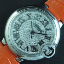 CARTIER バロンブルー オレンジ革バンド 全面ダイヤ レディース 売上トップ