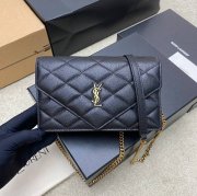 SAINT LAURENT 871140 ラムレザー ブラック、ゴールド、ボール 斜め掛けバッグ、チェーンバッグ チェーン、ベッキー 20x13cm サイズ:20x13cm